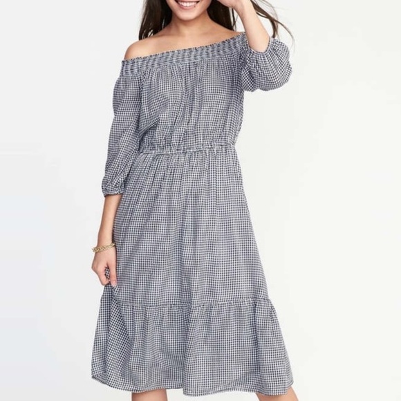 Old Navy Off The Shoulder Waist Define Gingham Midi Dress Women’s Plus Sz 3X - Picture 4 of 7